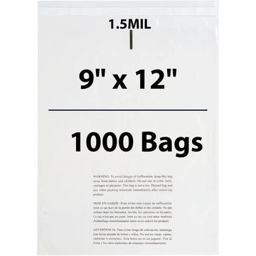 Poly Bags with suffocation warning 1.5 Mil 9X12 inches 1000 Bags